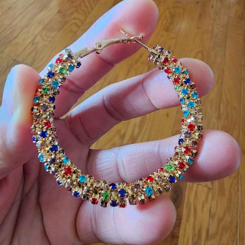 💎 Rhinestone Hoop Earrings 💎 - Picture 4 of 6
